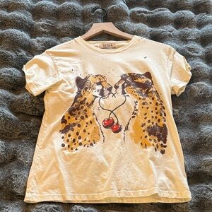 Cream Short-Sleeve Graphic Tee with Cheetah & Cherry Print